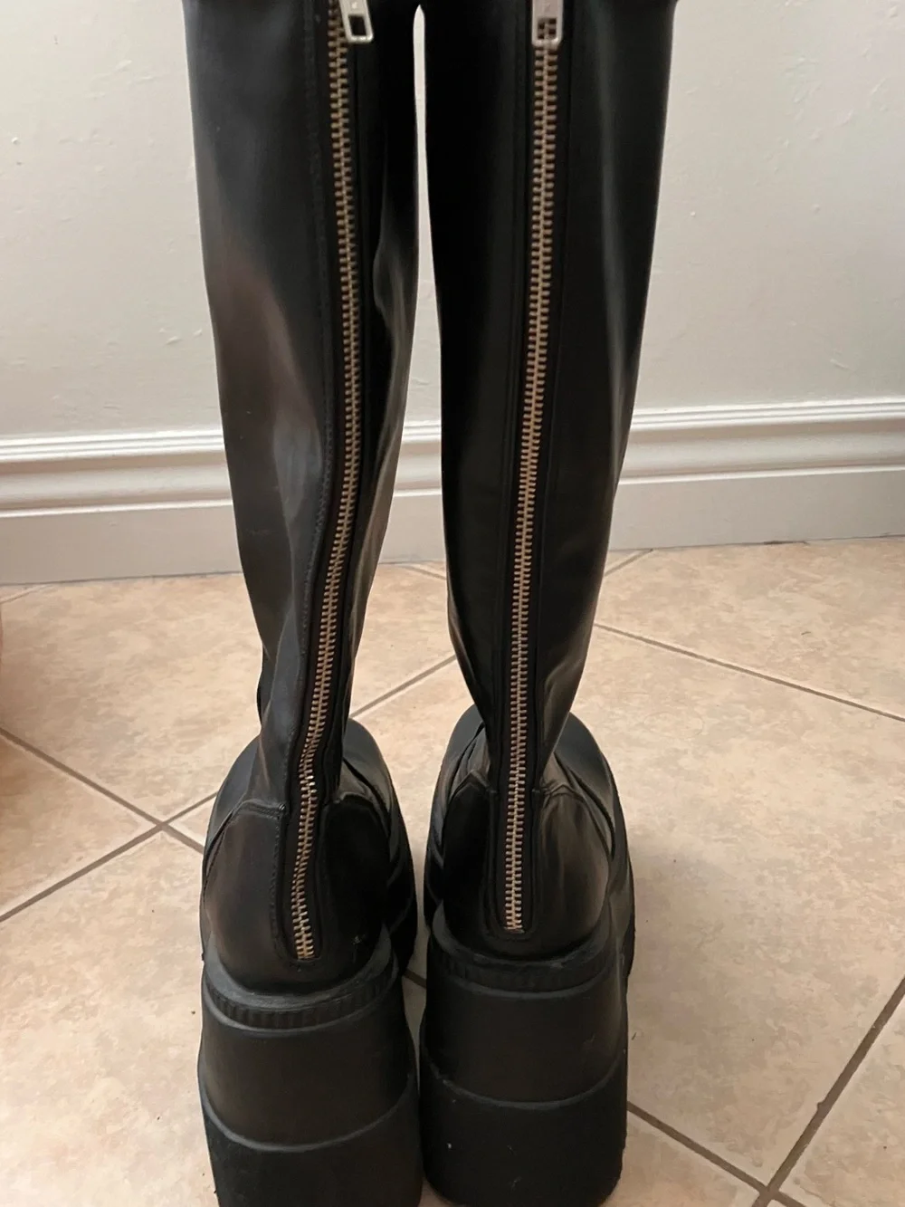 Black Demonia Platform Knee-High Boots - Shaker 65